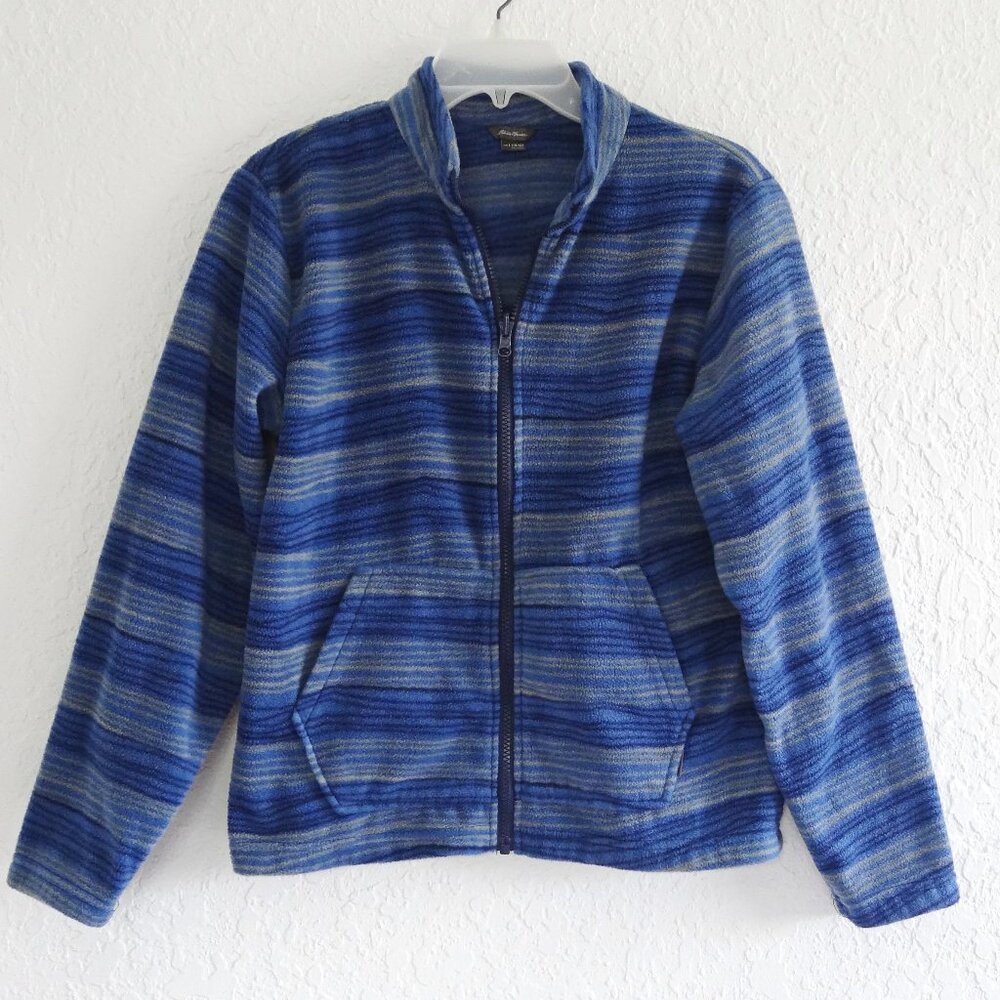EDDIE BAUER Kids Full Zip Fleece Jacket Large 14/16 Blue With Pockets